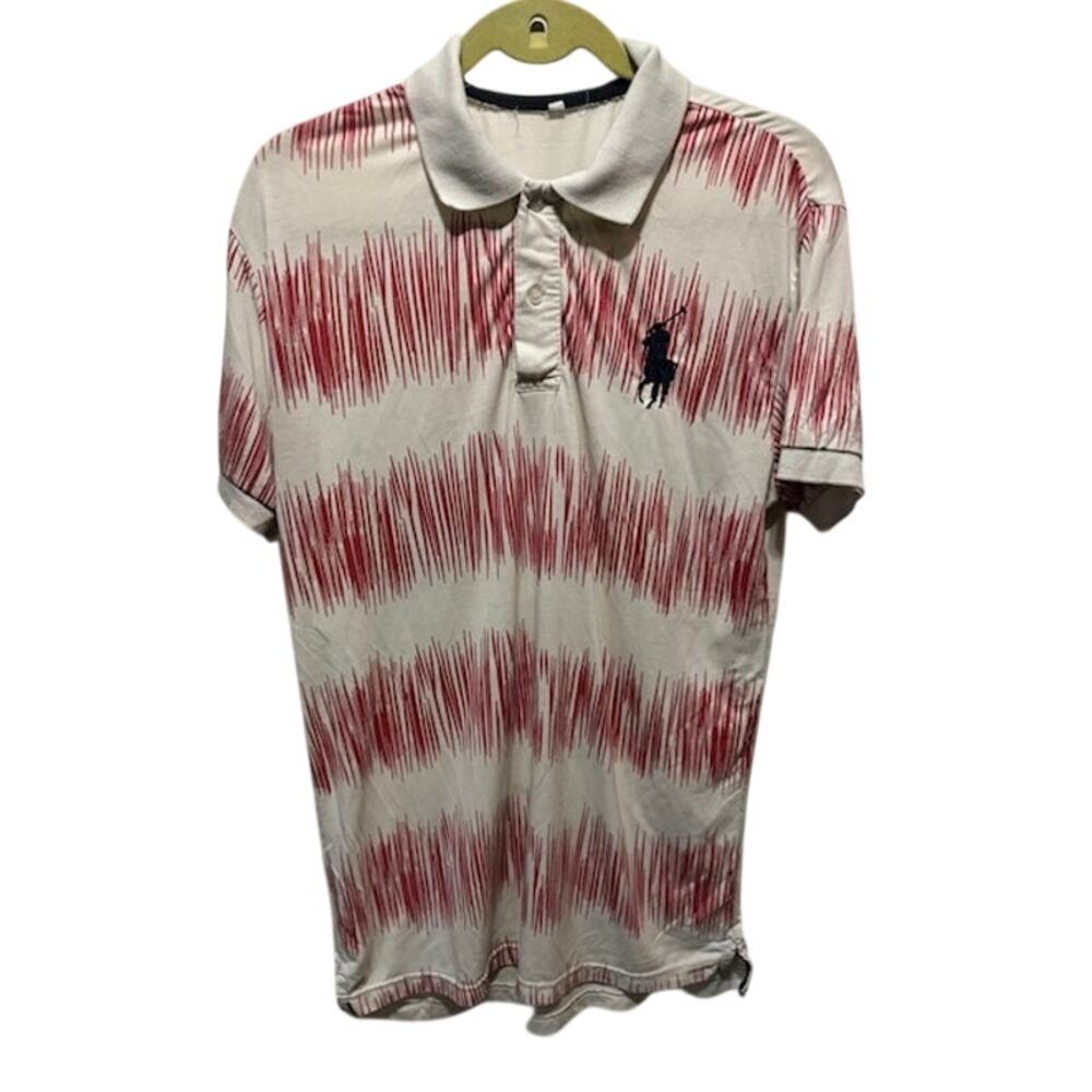 Vintage Y2K Polo Ralph Lauren Polo SHirt Short Sleeve Red White Blue Pony Sz L